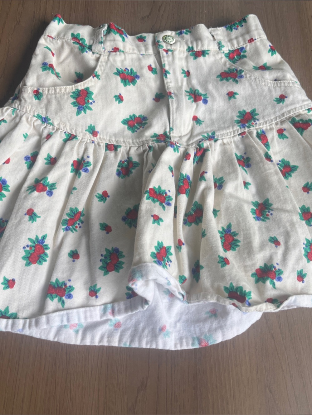 Vintage Esprit Kids White Cotton Skirt with Floral Print Pockets Size 12